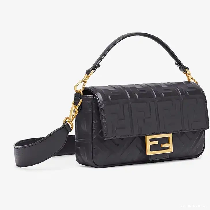 Affordable Nappa Motif Black Medium Bag FF Leather Fendi Baguette In 0526